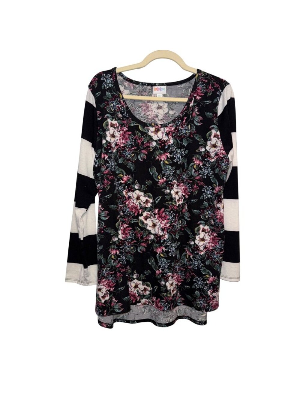 LuLaRoe Floral & Striped Long Sleeve Top 2XL Lightweight